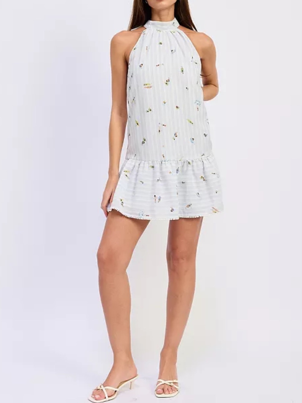 En Saison White Halter Mini Dress with Swimmer Print